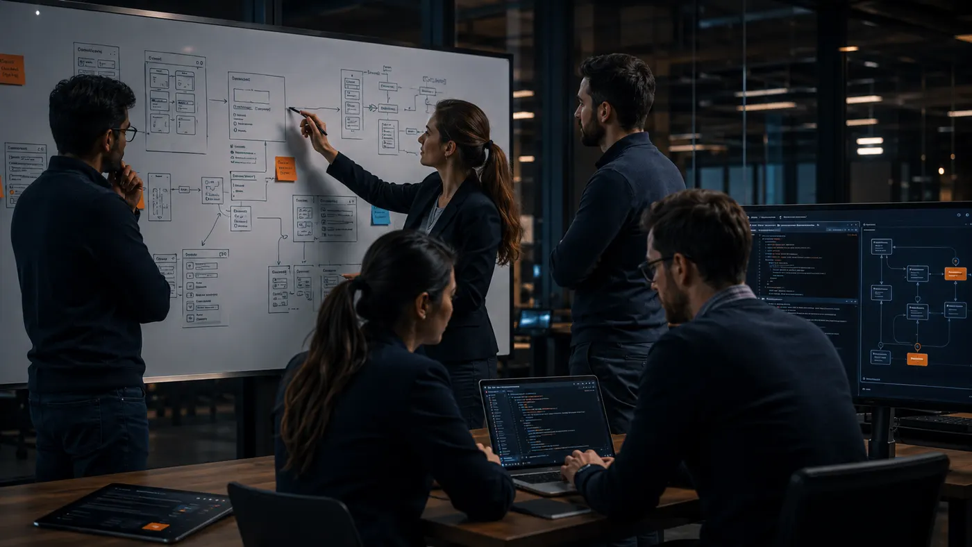 Software engineers planning or building a custom application — whiteboard architecture or paired coding.